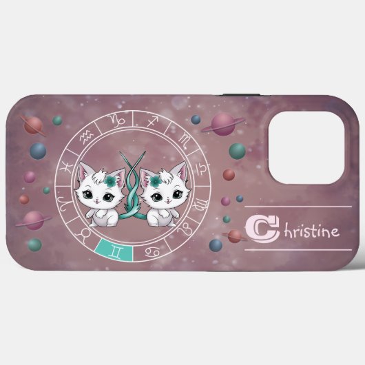 Zodiac Gemini Schattige Cat Wheel Planet Astrologi Case-Mate iPhone Case (Achterkant (horizontaal))