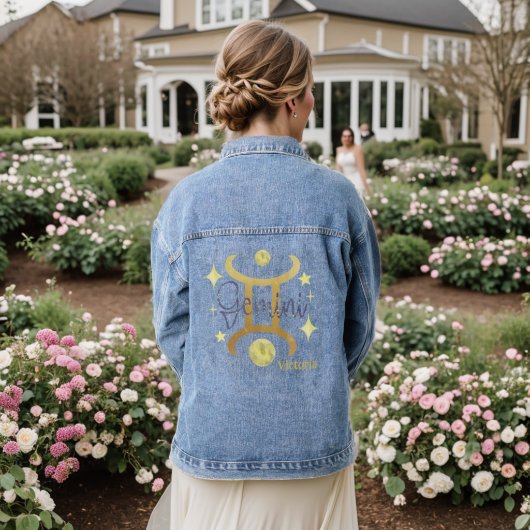 Zodiac Gemini Waterverf gepersonaliseerd Jean Deni Denim Jacket (Huwelijk Achterkant)
