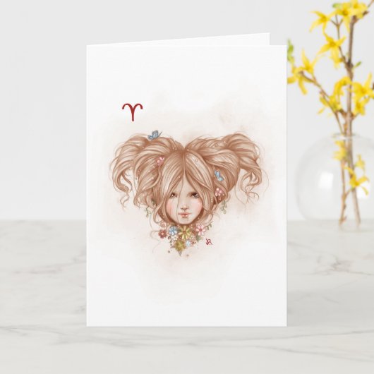 Zodiac Girl Wenskaart: Ram Kaart (Gele Bloem)