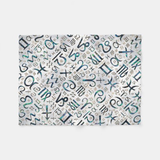Zodiac glyphs Abalone shell en goud op parels Fleece Deken (Voorkant (Horizontaal))