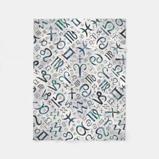 Zodiac glyphs Abalone shell en goud op parels Fleece Deken (Voorkant)