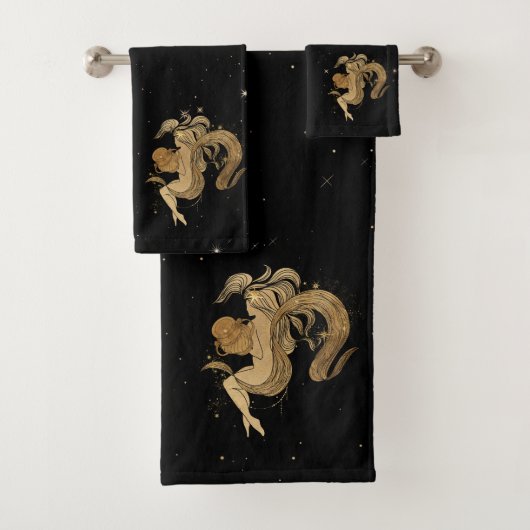 Zodiac Goddess | Cosmic Gold Aquarius Astrologie Bad Handdoek (Insitu)