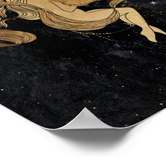 Zodiac Goddess | Cosmic Gold Aquarius Astrologie Poster (Hoek)