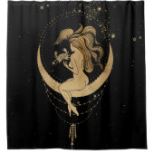 Zodiac Goddess | Cosmic Gold Cancer Astrologie Douchegordijn (Voorkant)