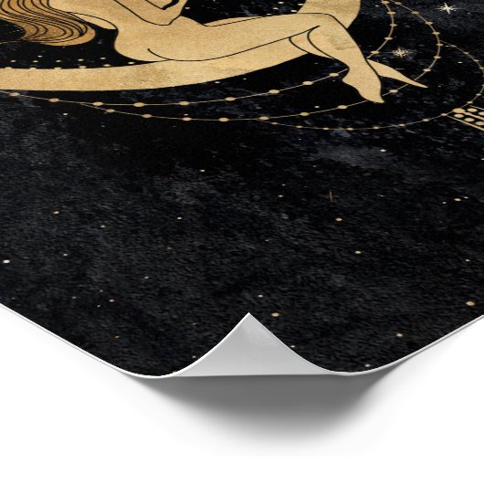 Zodiac Goddess | Cosmic Gold Cancer Astrologie Poster (Hoek)