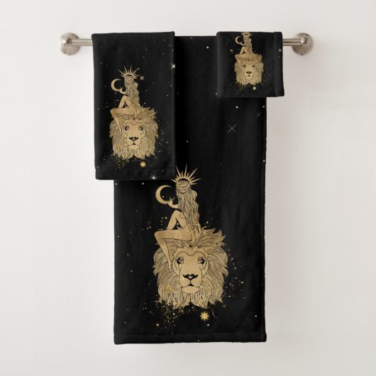 Zodiac Goddess | Cosmic Gold Leo Astrologie Bad Handdoek (Insitu)