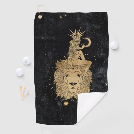 Zodiac Goddess | Cosmic Gold Leo Astrologie Golfhanddoek (Insitu)