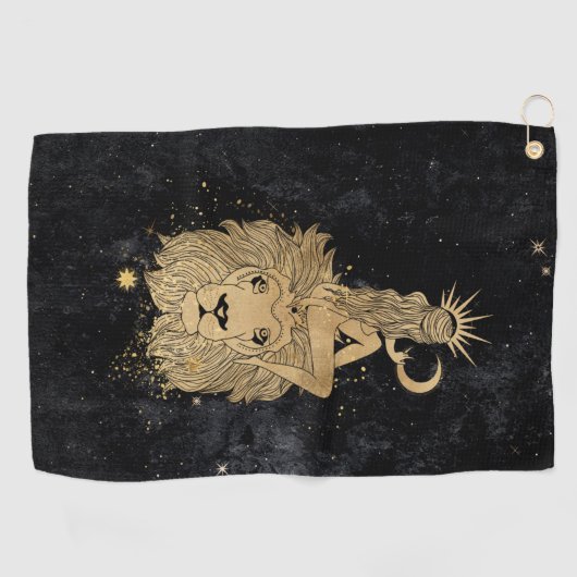 Zodiac Goddess | Cosmic Gold Leo Astrologie Golfhanddoek (Horizontaal)