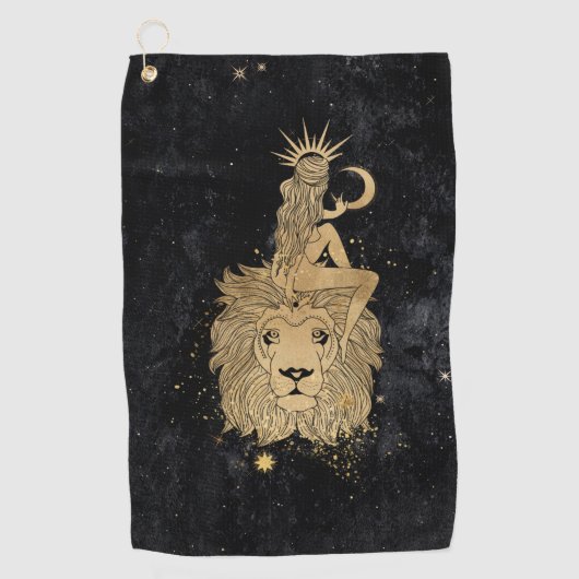 Zodiac Goddess | Cosmic Gold Leo Astrologie Golfhanddoek (Voorkant)
