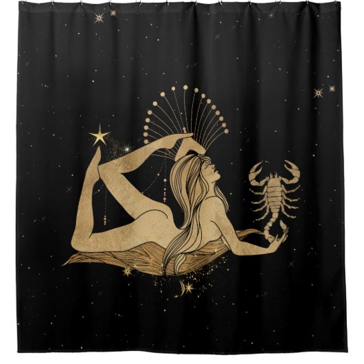 Zodiac Goddess | Cosmic Gold Schorpioen Astrologie Douchegordijn (Voorkant)