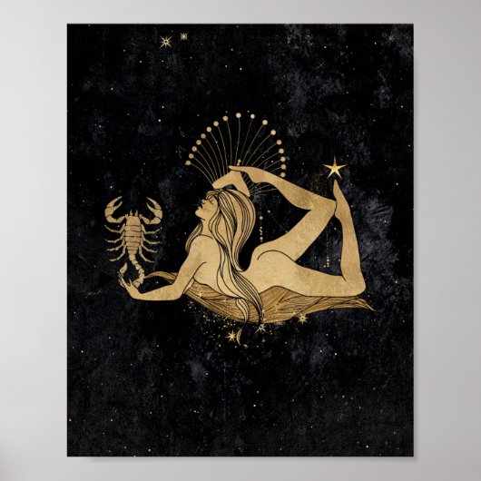 Zodiac Goddess | Cosmic Gold Schorpioen Astrologie Poster (Voorkant)