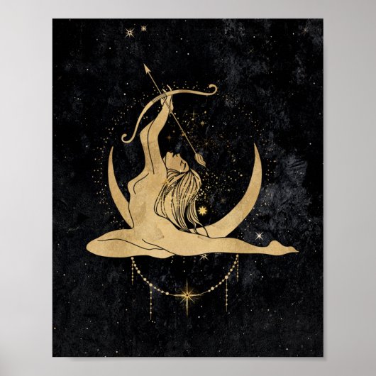 Zodiac Goddess | Kosmische gouden Boogschutter Ast Poster (Voorkant)