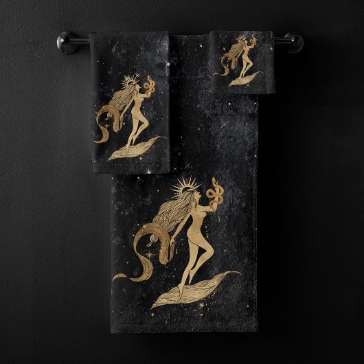 Zodiac Goddess | Kosmische gouden Maagd Astrologie Bad Handdoek