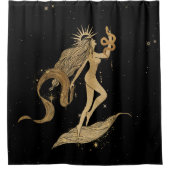 Zodiac Goddess | Kosmische gouden Maagd Astrologie Douchegordijn (Voorkant)