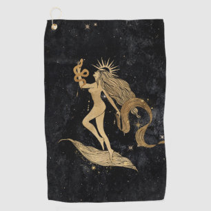 Zodiac Goddess Kosmische gouden Maagd Astrologie Golfhanddoek