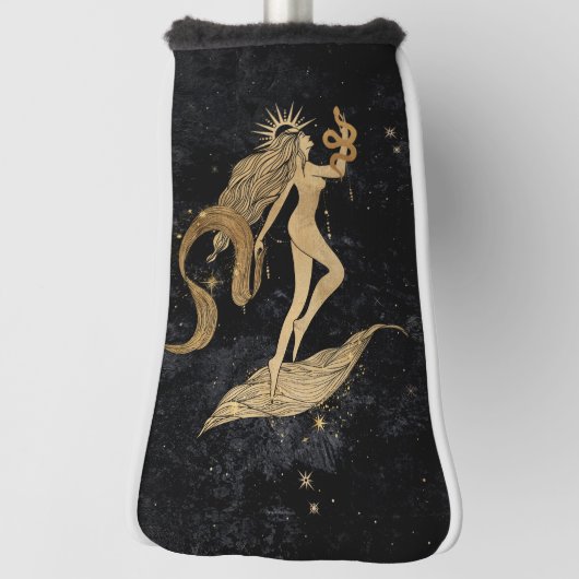 Zodiac Goddess | Kosmische gouden Maagd Astrologie Golfheadcover (Draai 90)