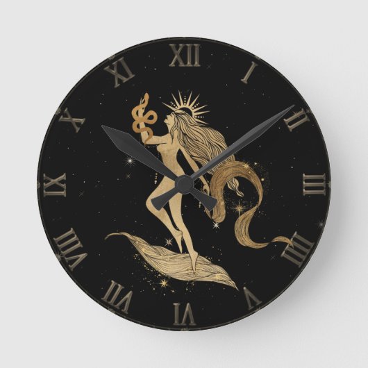 Zodiac Goddess | Kosmische gouden Maagd Astrologie Ronde Klok (Voorkant)