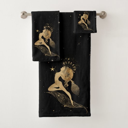 Zodiac Goddess | Kosmische gouden Ram Astrologie Bad Handdoek (Insitu)