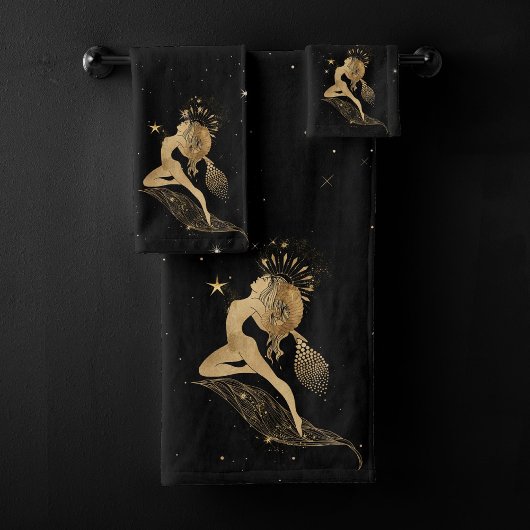 Zodiac Goddess | Kosmische gouden Ram Astrologie Bad Handdoek