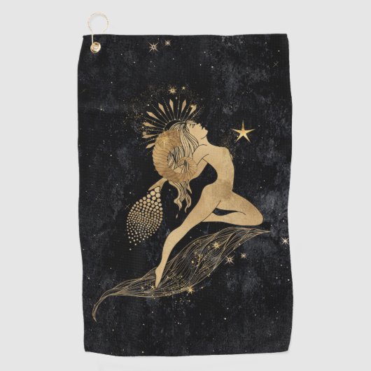 Zodiac Goddess | Kosmische gouden Ram Astrologie Golfhanddoek (Voorkant)