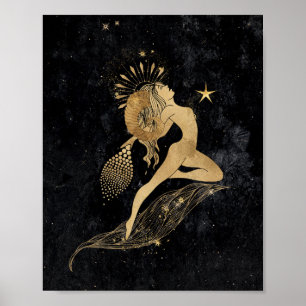 Zodiac Goddess   Kosmische gouden Ram Astrologie Poster