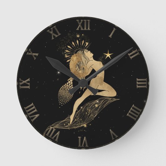Zodiac Goddess | Kosmische gouden Ram Astrologie Ronde Klok (Voorkant)