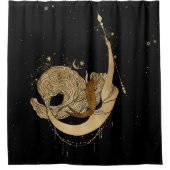 Zodiac Goddess | Kosmische gouden Steenbok Astrolo Douchegordijn (Voorkant)