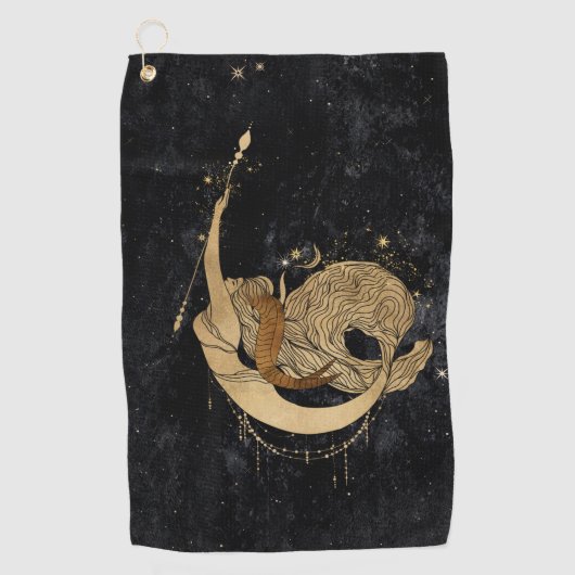 Zodiac Goddess | Kosmische gouden Steenbok Astrolo Golfhanddoek (Voorkant)