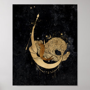 Zodiac Goddess   Kosmische gouden Steenbok Astrolo Poster
