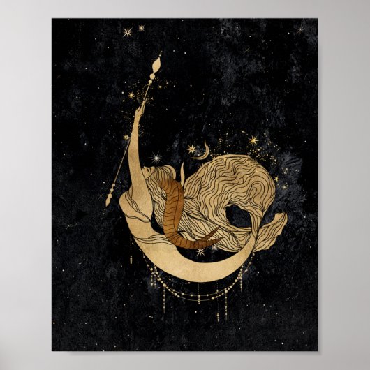 Zodiac Goddess | Kosmische gouden Steenbok Astrolo Poster (Voorkant)