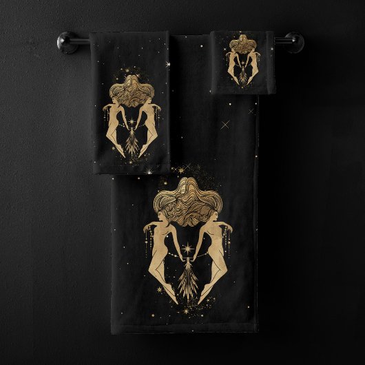 Zodiac Goddess | Kosmische gouden Tweelingen Astro Bad Handdoek