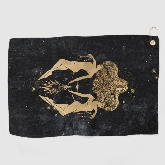 Zodiac Goddess | Kosmische gouden Tweelingen Astro Golfhanddoek (Horizontaal)