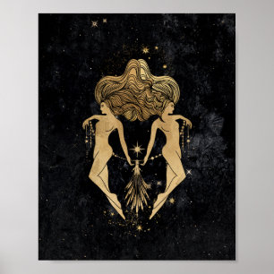 Zodiac Goddess   Kosmische gouden Tweelingen Astro Poster