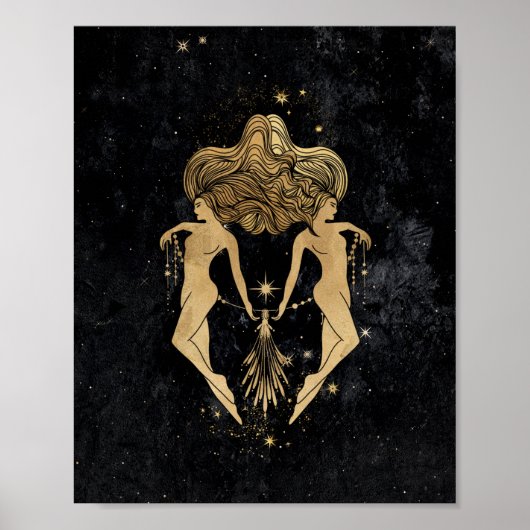Zodiac Goddess | Kosmische gouden Tweelingen Astro Poster (Voorkant)