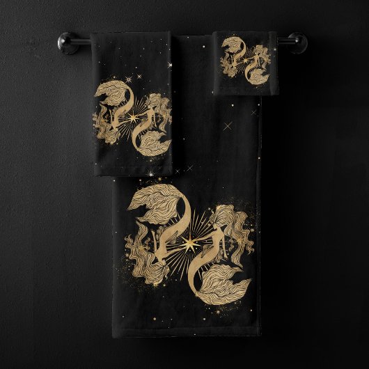 Zodiac Goddess | Kosmische gouden Vissen Astrologi Bad Handdoek
