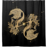 Zodiac Goddess | Kosmische gouden Vissen Astrologi Douchegordijn (Voorkant)