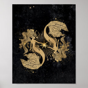 Zodiac Goddess   Kosmische gouden Vissen Astrologi Poster