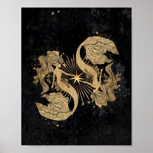 Zodiac Goddess | Kosmische gouden Vissen Astrologi Poster (Voorkant)