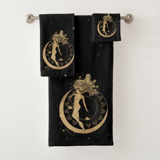 Zodiac Goddess | Kosmische gouden Weegschaal Astro Bad Handdoek (Insitu)