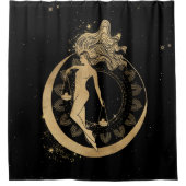 Zodiac Goddess | Kosmische gouden Weegschaal Astro Douchegordijn (Voorkant)