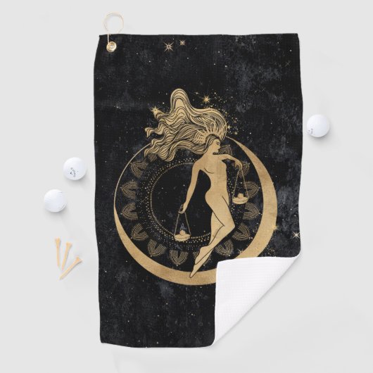 Zodiac Goddess | Kosmische gouden Weegschaal Astro Golfhanddoek (Insitu)