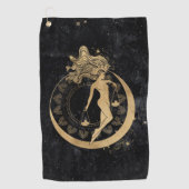 Zodiac Goddess | Kosmische gouden Weegschaal Astro Golfhanddoek (Voorkant)