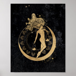 Zodiac Goddess   Kosmische gouden Weegschaal Astro Poster