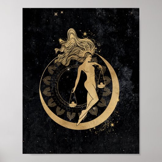 Zodiac Goddess | Kosmische gouden Weegschaal Astro Poster (Voorkant)