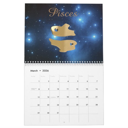 Zodiac golden borden kalender (Mar 2026)