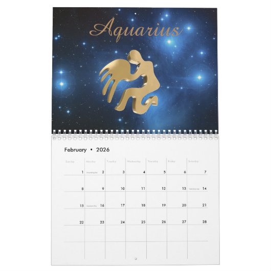 Zodiac golden borden kalender (Feb 2026)