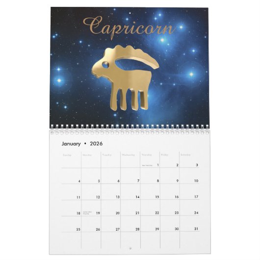 Zodiac golden borden kalender (Jan 2026)