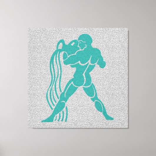 Zodiac Gray White Turquoise Water Bearer Aquarius Canvas Afdruk (Voorkant)