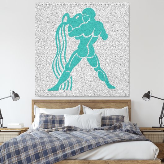 Zodiac Gray White Turquoise Water Bearer Aquarius Canvas Afdruk (Insitu (Slaapkamer))
