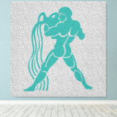 Zodiac Gray White Turquoise Water Bearer Aquarius Canvas Afdruk (Insitu (Houten vloer))